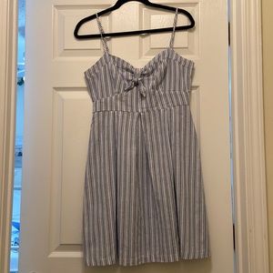 Gently used blue and white stripe spring dress with tie front